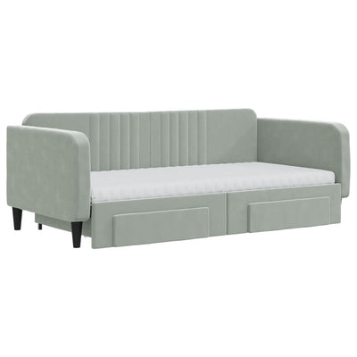 Daybed with Trundle and Drawers Light Grey 90x190 cm Velvet