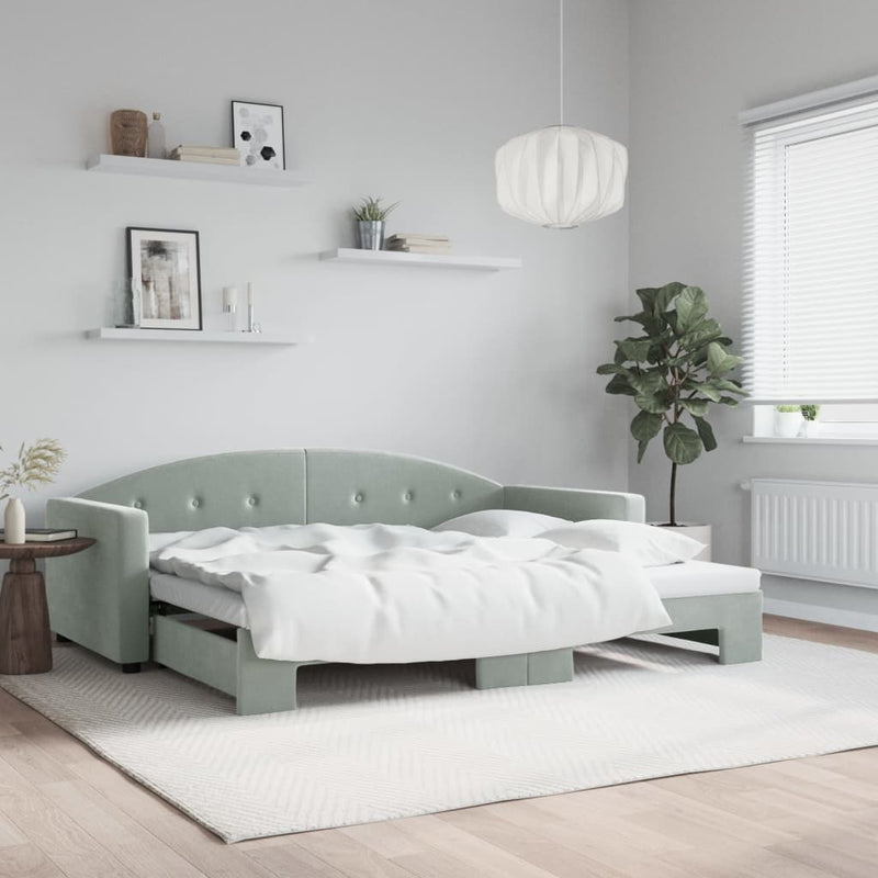 Daybed with Trundle Light Grey 90x190 cm Velvet