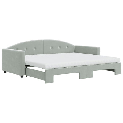 Daybed with Trundle and Mattresses Light Grey 90x190 cm Velvet