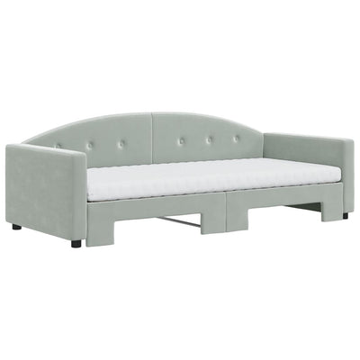 Daybed with Trundle and Mattresses Light Grey 90x190 cm Velvet