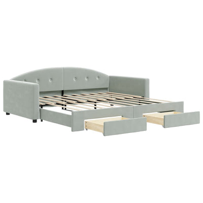 Daybed with Trundle and Drawers Light Grey 90x190 cm Velvet