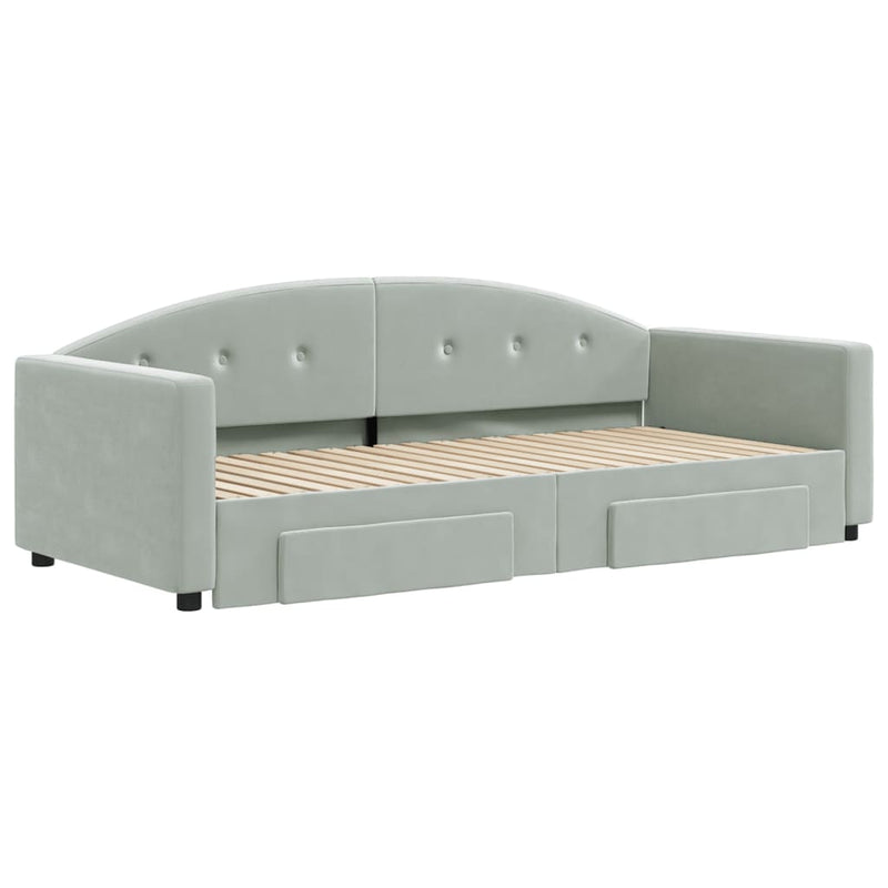 Daybed with Trundle and Drawers Light Grey 90x190 cm Velvet