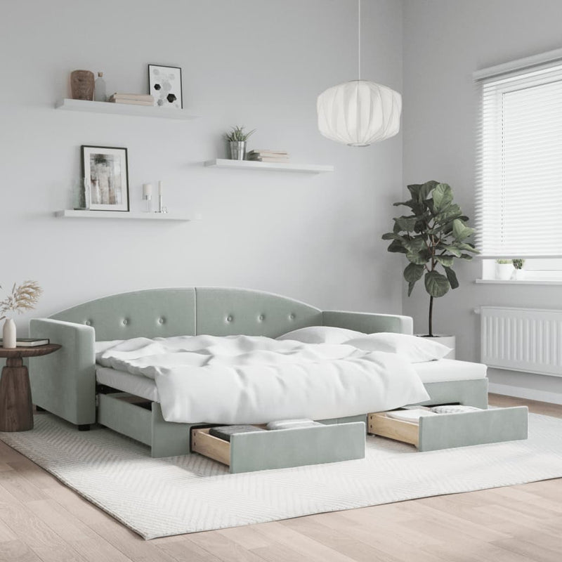 Daybed with Trundle and Drawers Light Grey 90x190 cm Velvet