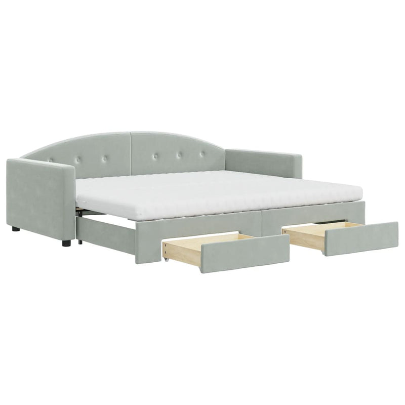 Daybed with Trundle and Drawers Light Grey 90x190 cm Velvet