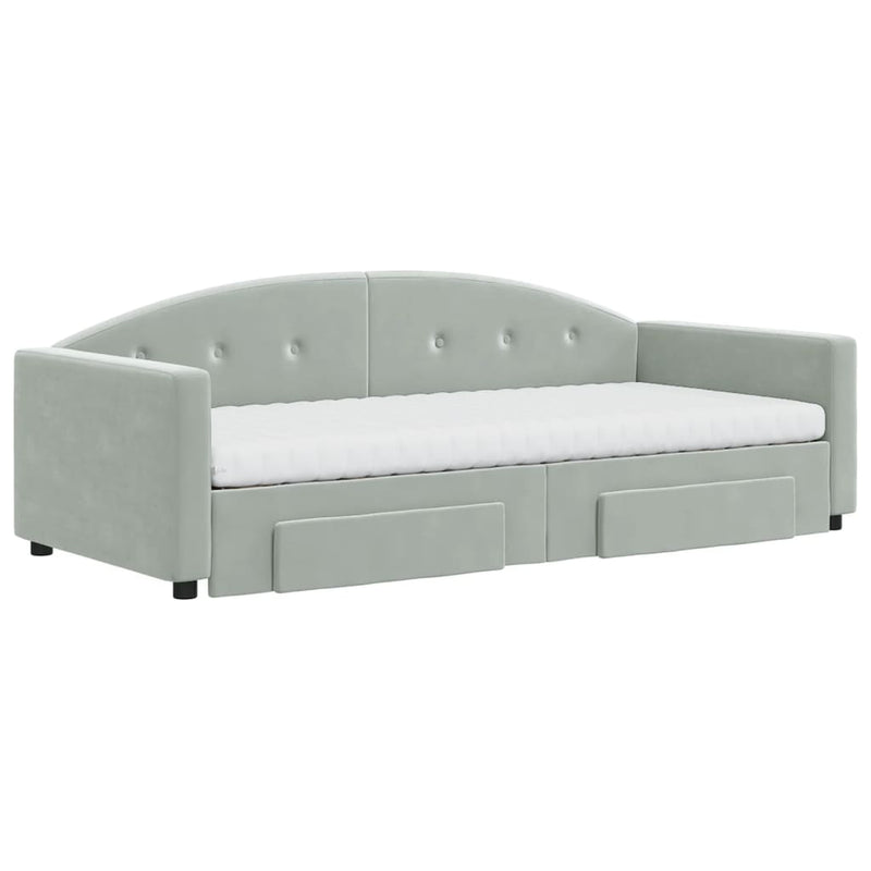 Daybed with Trundle and Drawers Light Grey 90x190 cm Velvet