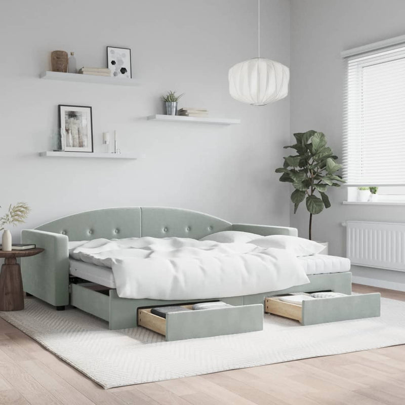 Daybed with Trundle and Drawers Light Grey 90x190 cm Velvet