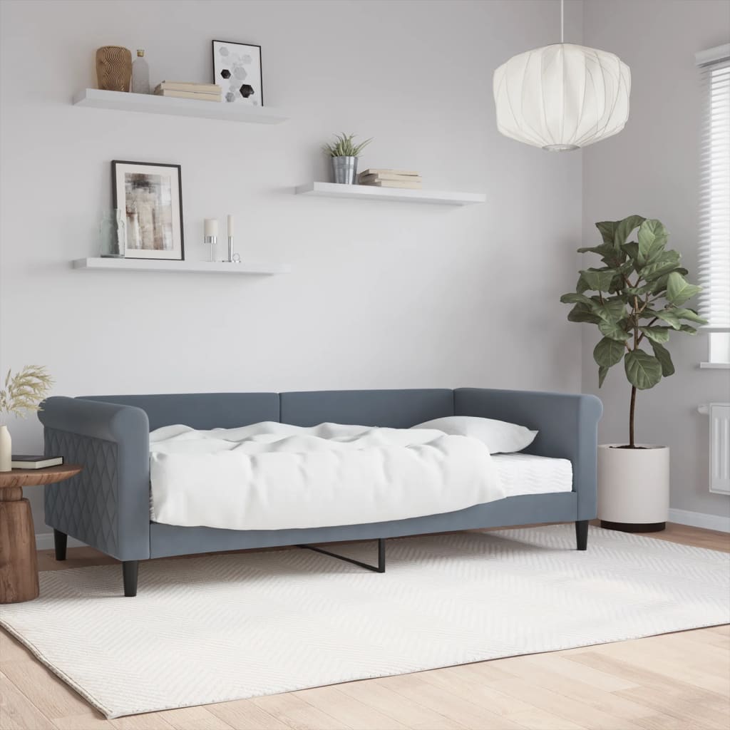 Day Bed 90x190 cm Velvet Dark grey With mattress