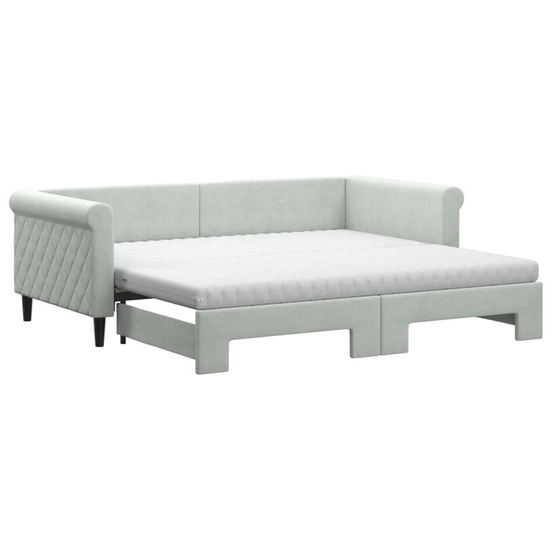 Daybed with Trundle and Mattresses Light Grey 90x190 cm Velvet