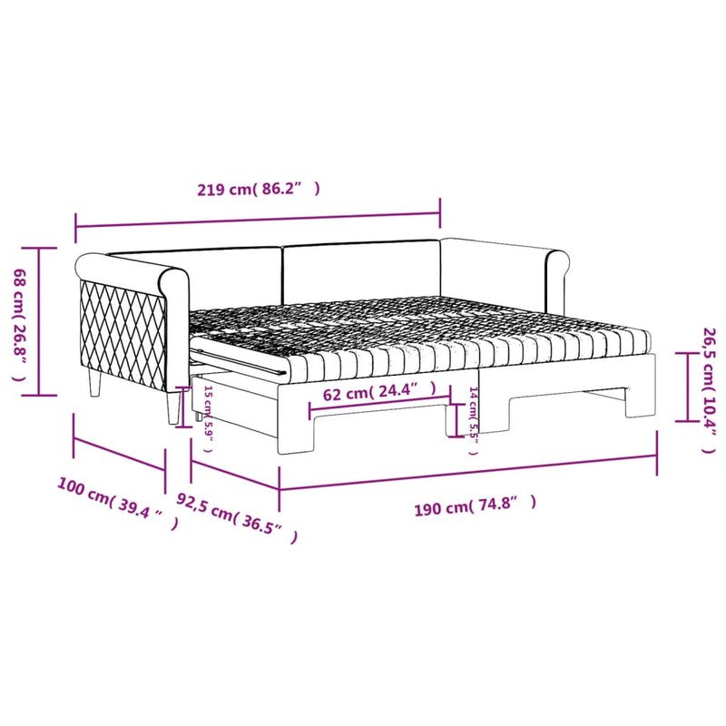 Daybed with Trundle and Mattresses Light Grey 90x190 cm Velvet