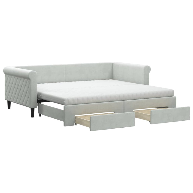 Daybed with Trundle and Drawers Light Grey 90x190 cm Velvet