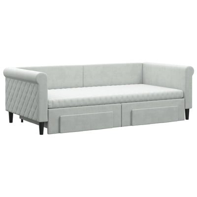 Daybed with Trundle and Drawers Light Grey 90x190 cm Velvet