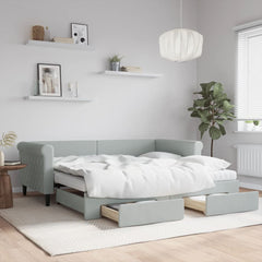 Day Bed 90x190 cm Velvet Light grey With trundle & drawer & mattress