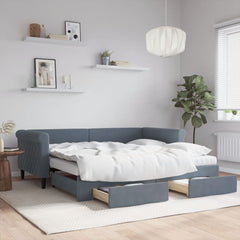 Day Bed 90x190 cm Velvet Dark grey With trundle & drawer & mattress