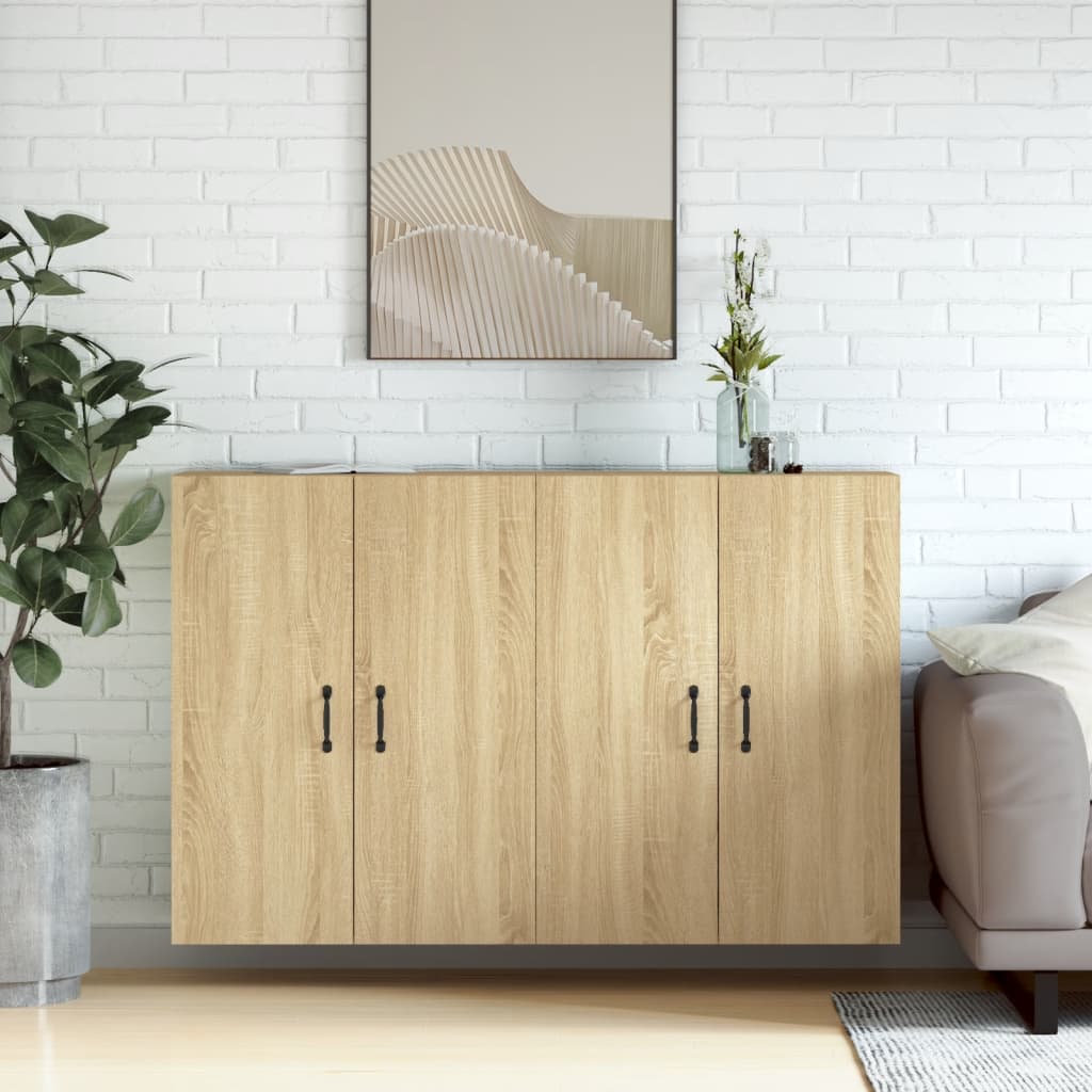 Wall Mounted Cabinets 2 pcs Engineered Wood Metal Black Sonoma oak