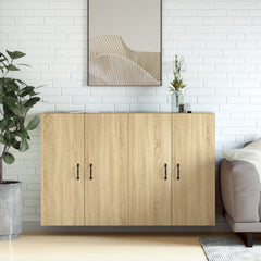 Wall Mounted Cabinets 2 pcs Engineered Wood Metal Black Sonoma oak