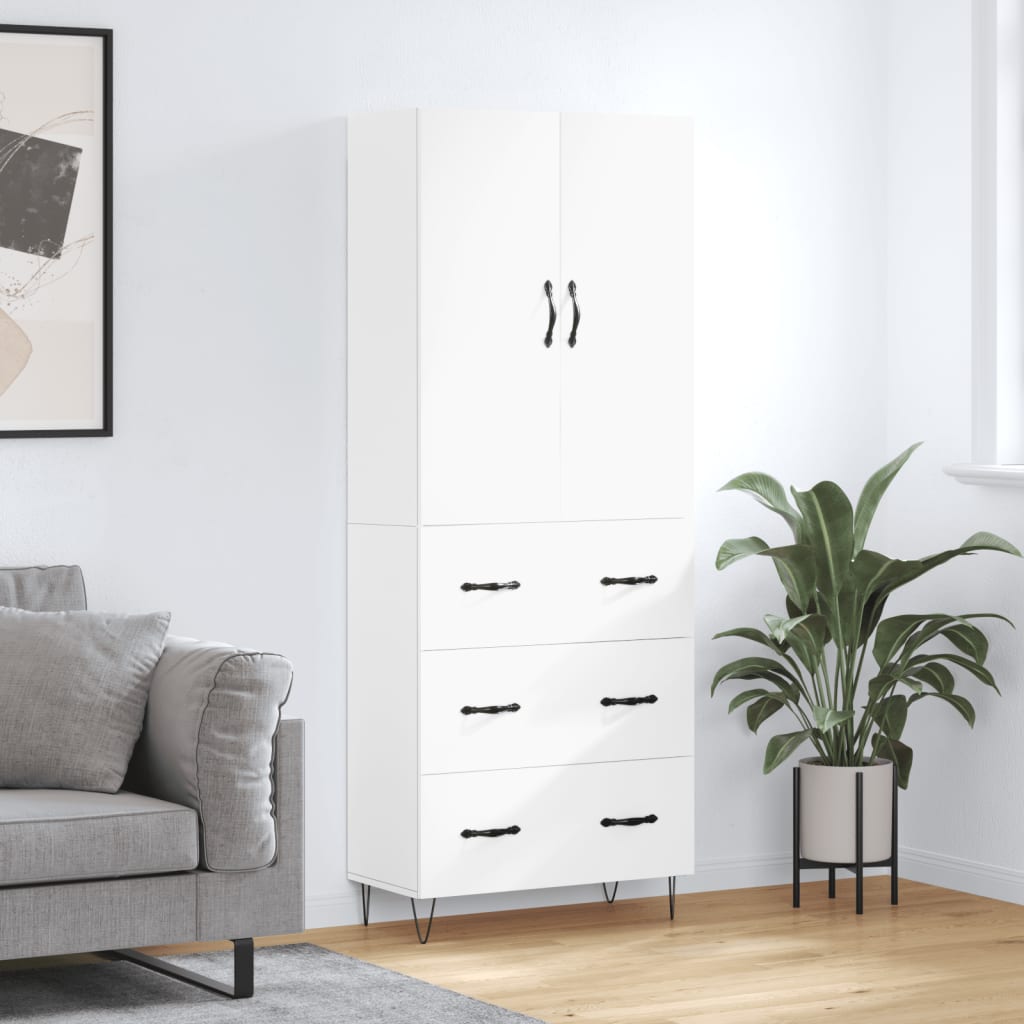 Highboard 69.5x34x180 cm Engineered Wood 3 Drawers White