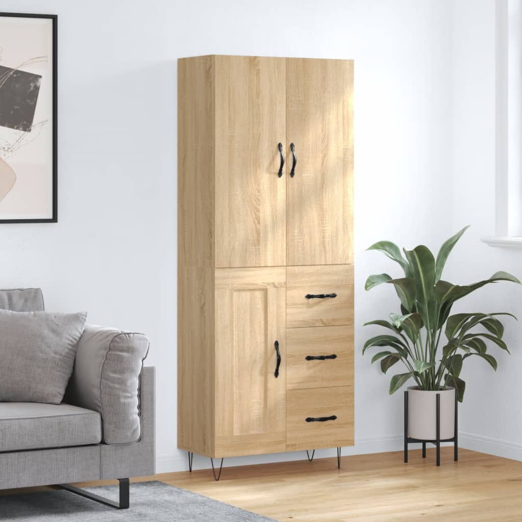 Highboard 69.5x34x180 cm Engineered Wood 1 Wood Door 3 Drawers Sonoma oak