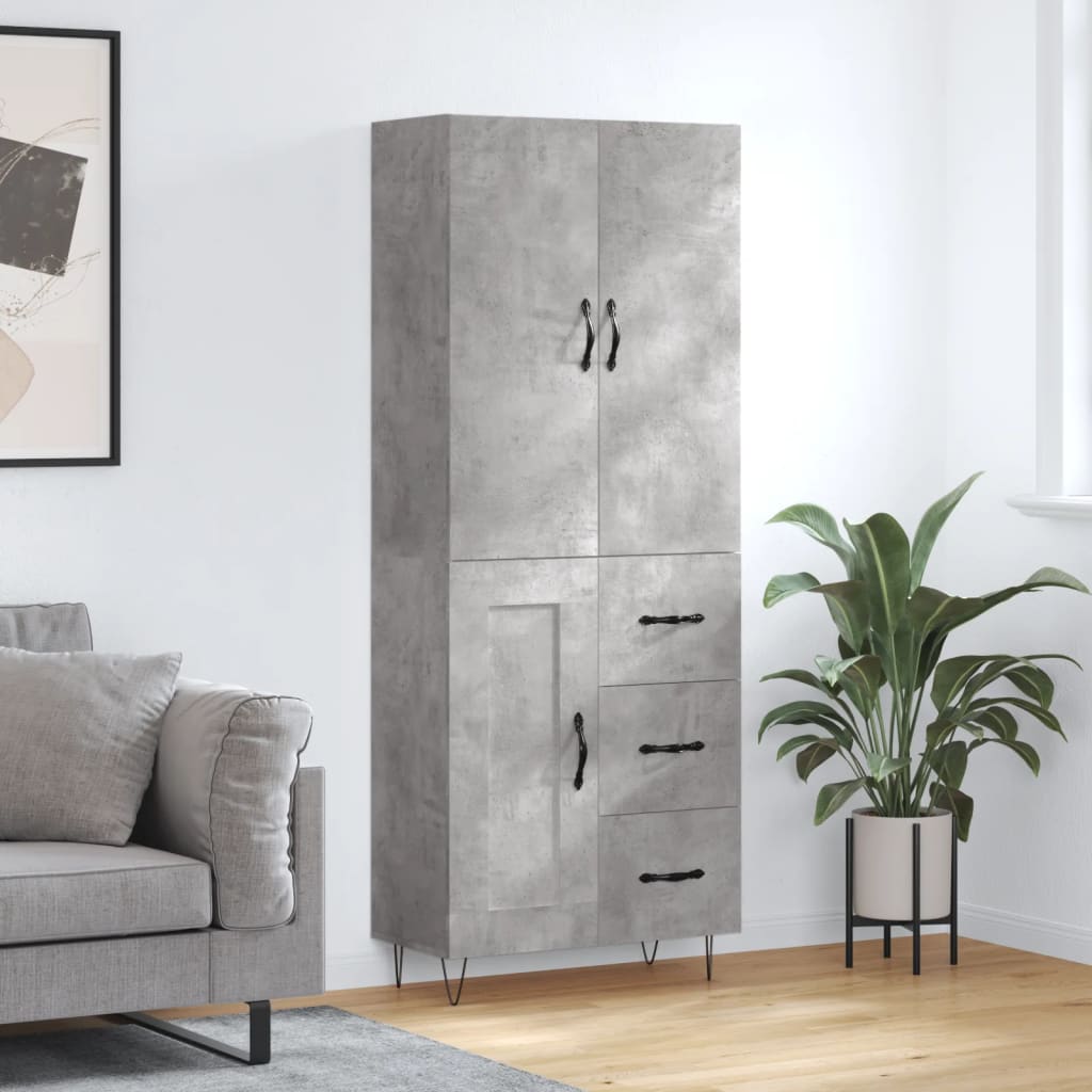 Highboard 69.5x34x180 cm Engineered Wood 1 Wood Door 3 Drawers Concrete grey