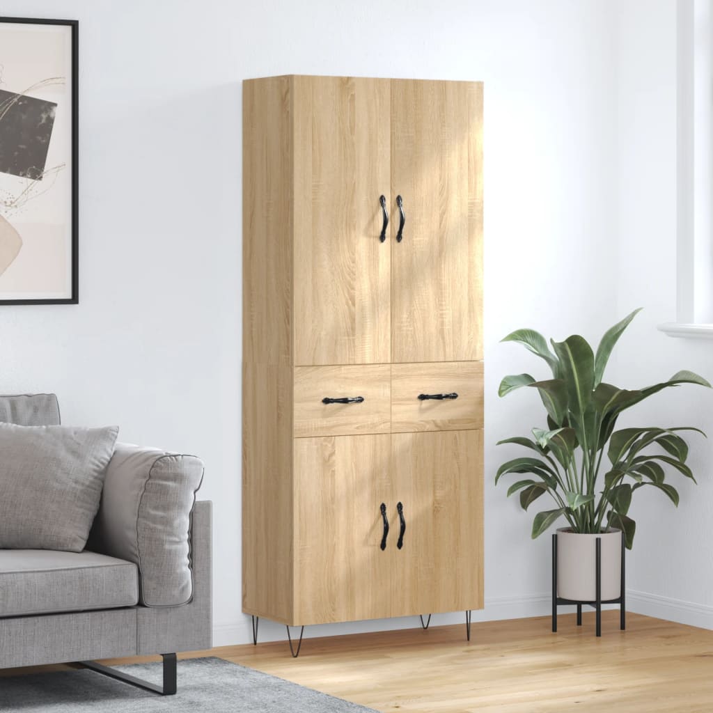 Highboard 69.5x34x180 cm Engineered Wood 2 Doors 2 Drawers Sonoma oak