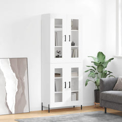 Highboard 69.5x34x180 cm Engineered Wood 2 Glass Doors White