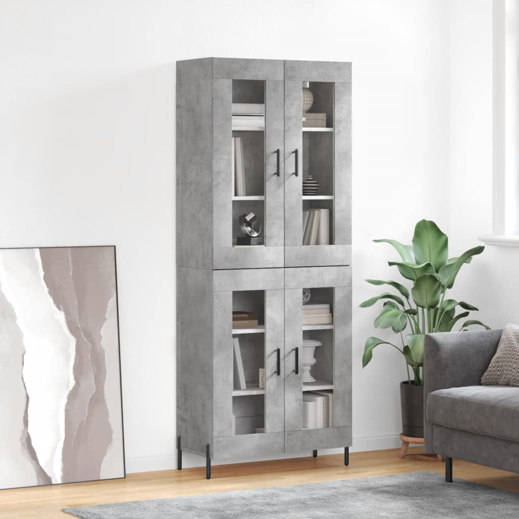 Highboard 69.5x34x180 cm Engineered Wood 2 Glass Doors Concrete grey
