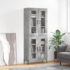 Highboard 69.5x34x180 cm Engineered Wood 2 Glass Doors Concrete grey
