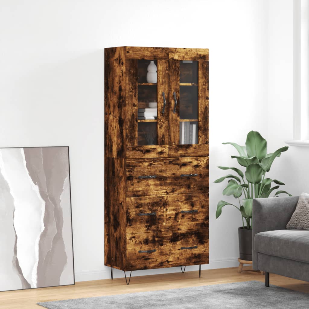 Highboard 69.5x34x180 cm Engineered Wood 3 Drawers Smoked oak