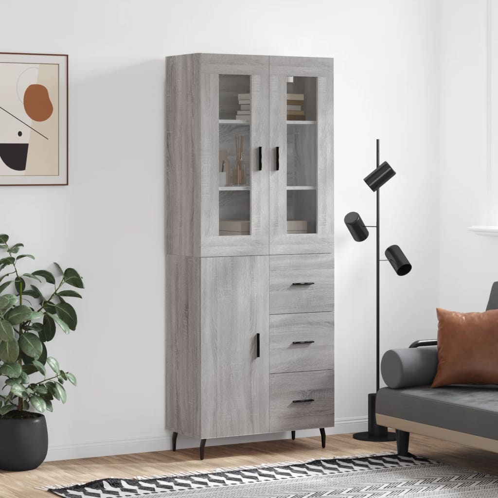 Highboard 69.5x34x180 cm Engineered Wood 1 Door 3 Drawers Grey sonoma