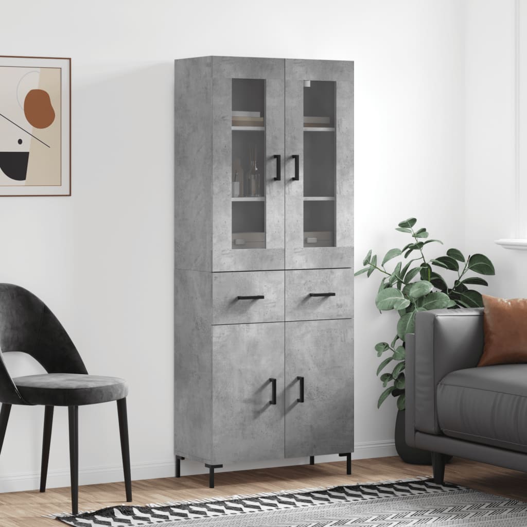 Highboard 69.5x34x180 cm Engineered Wood 2 Doors 2 Drawers Concrete grey