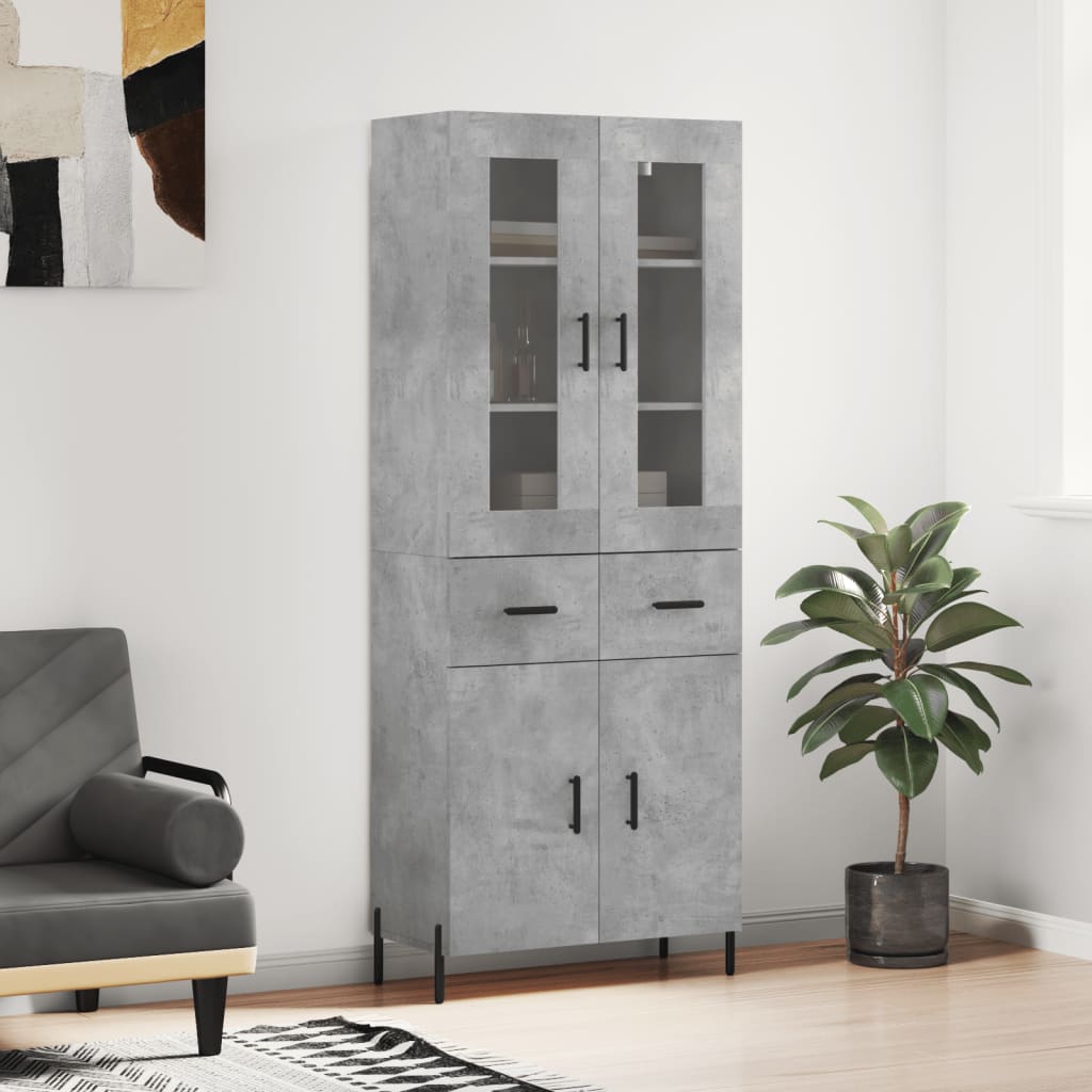 Highboard 69.5x34x180 cm Engineered Wood 2 Doors 2 Drawers Concrete grey