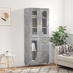 Highboard 69.5x34x180 cm Engineered Wood 1 Glass Door 3 Drawers Concrete grey
