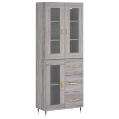 Highboard 69.5x34x180 cm Engineered Wood 1 Glass Door 3 Drawers Grey sonoma