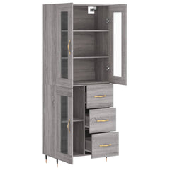 Highboard 69.5x34x180 cm Engineered Wood 1 Glass Door 3 Drawers Grey sonoma
