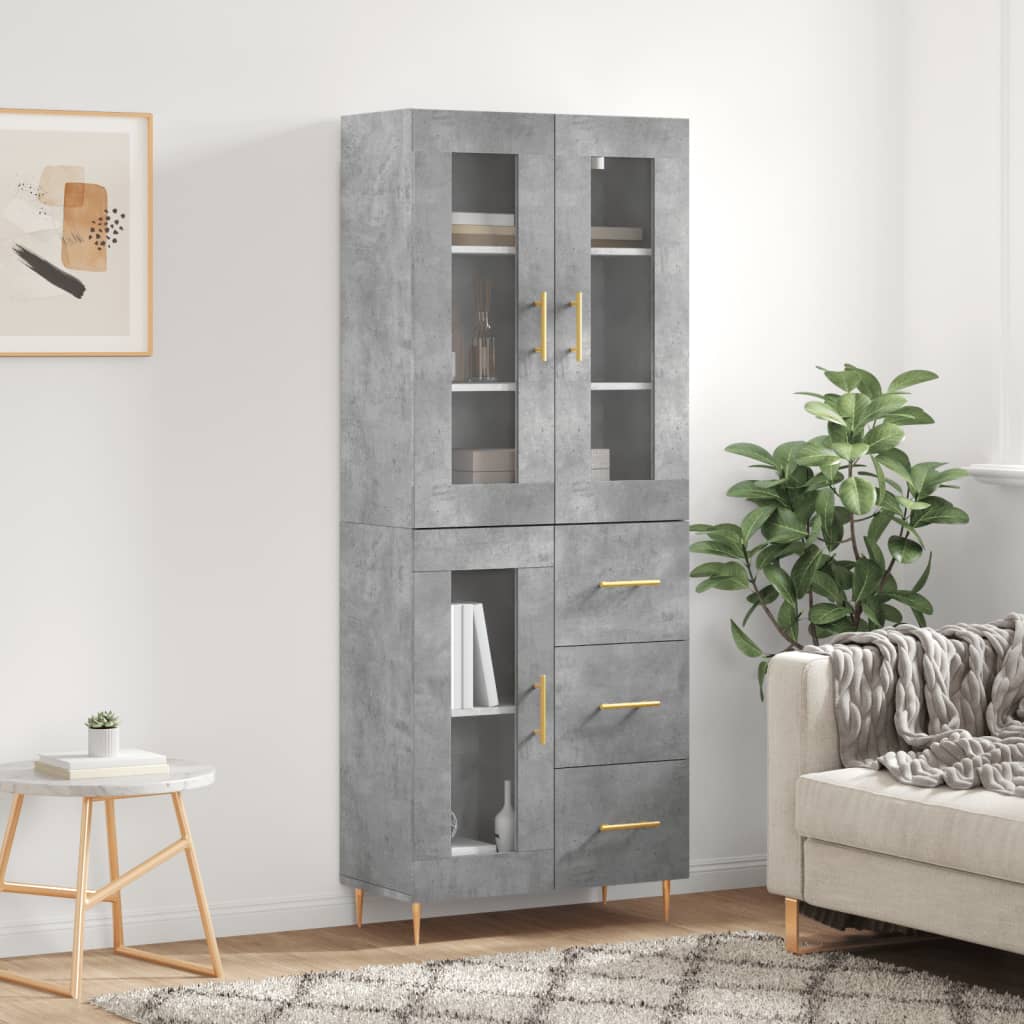 vidaXL Highboard Concrete Grey 69,5x34x180 cm Engineered Wood 1