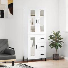 Highboard 69.5x34x180 cm Engineered Wood 1 Glass Door 3 Drawers White
