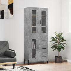 Highboard 69.5x34x180 cm Engineered Wood 1 Glass Door 3 Drawers Concrete grey