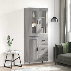 Highboard 69.5x34x180 cm Engineered Wood 1 Wood Door 3 Drawers Grey sonoma
