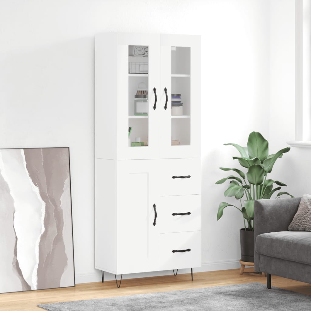 Highboard 69.5x34x180 cm Engineered Wood 1 Wood Door 3 Drawers White