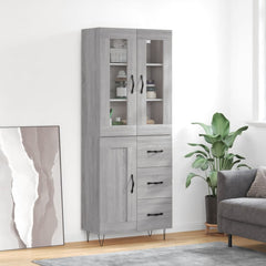Highboard 69.5x34x180 cm Engineered Wood 1 Wood Door 3 Drawers Grey sonoma