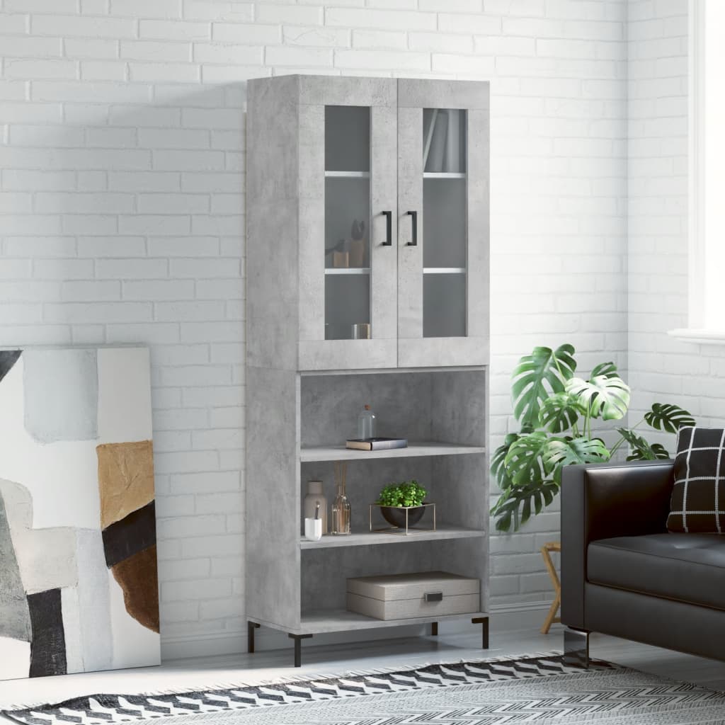 Highboard 69.5x34x180 cm Engineered Wood 3 Shelves Concrete grey