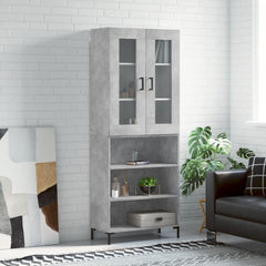 Highboard 69.5x34x180 cm Engineered Wood 3 Shelves Concrete grey