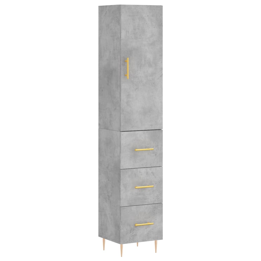 Highboard 34.5x34x180 cm Engineered Wood 3 Drawers Concrete grey