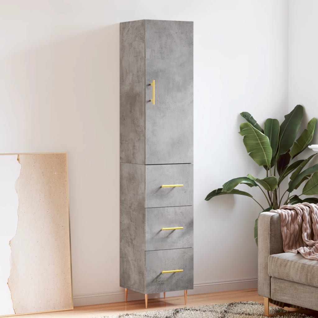 Highboard 34.5x34x180 cm Engineered Wood 3 Drawers Concrete grey