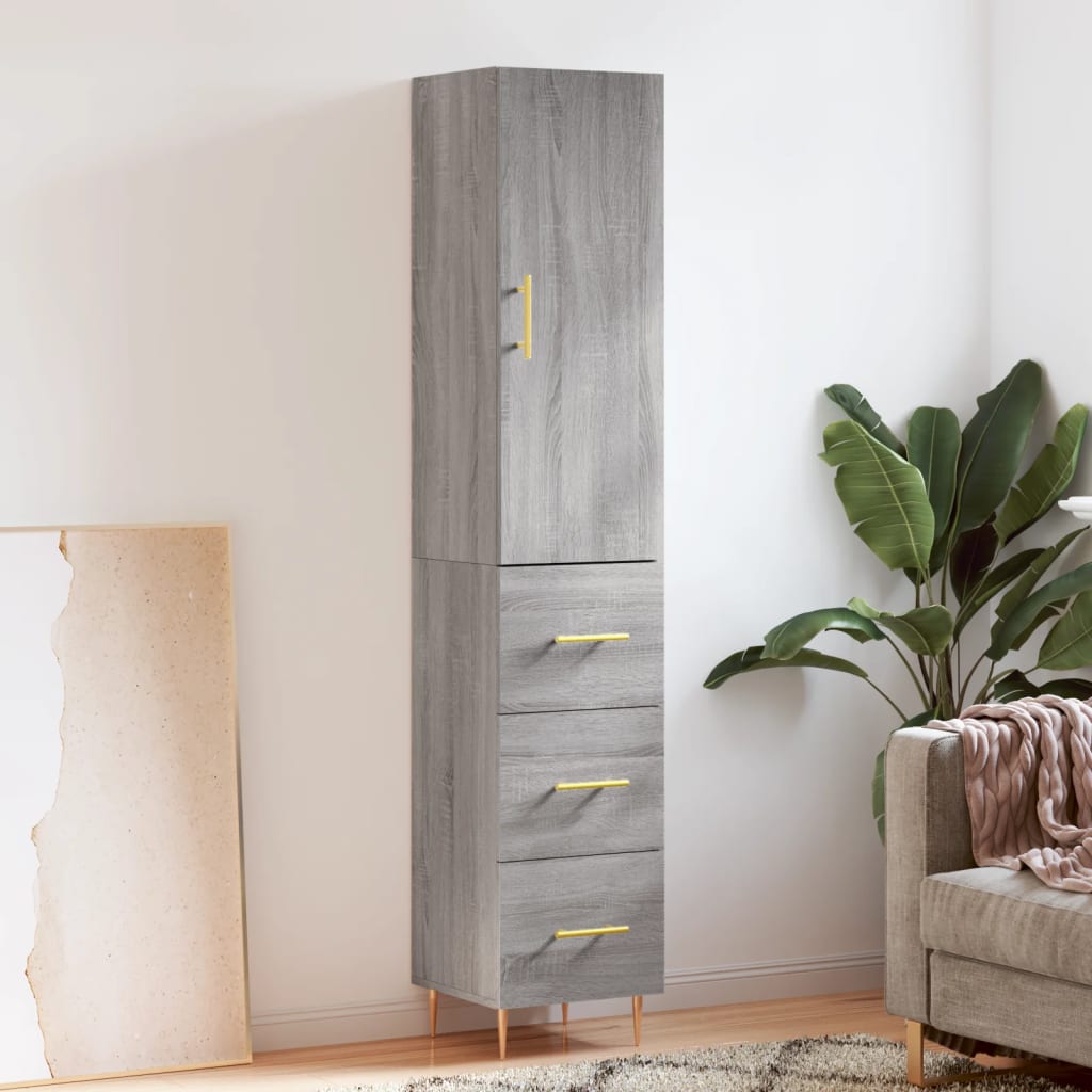 Highboard 34.5x34x180 cm Engineered Wood 3 Drawers Grey sonoma