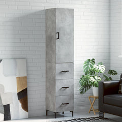 Highboard 34.5x34x180 cm Engineered Wood 3 Drawers Concrete grey