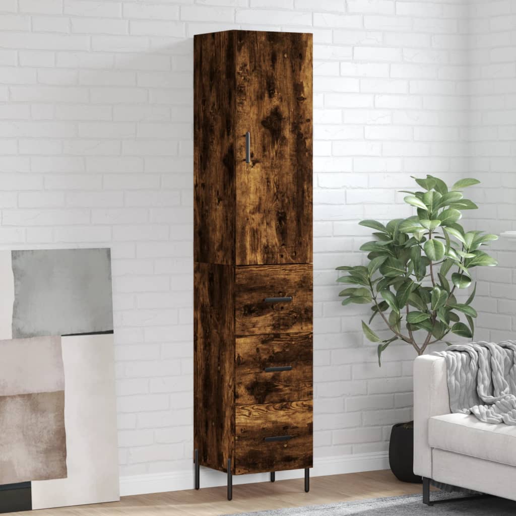 Highboard 34.5x34x180 cm Engineered Wood 3 Drawers Smoked oak