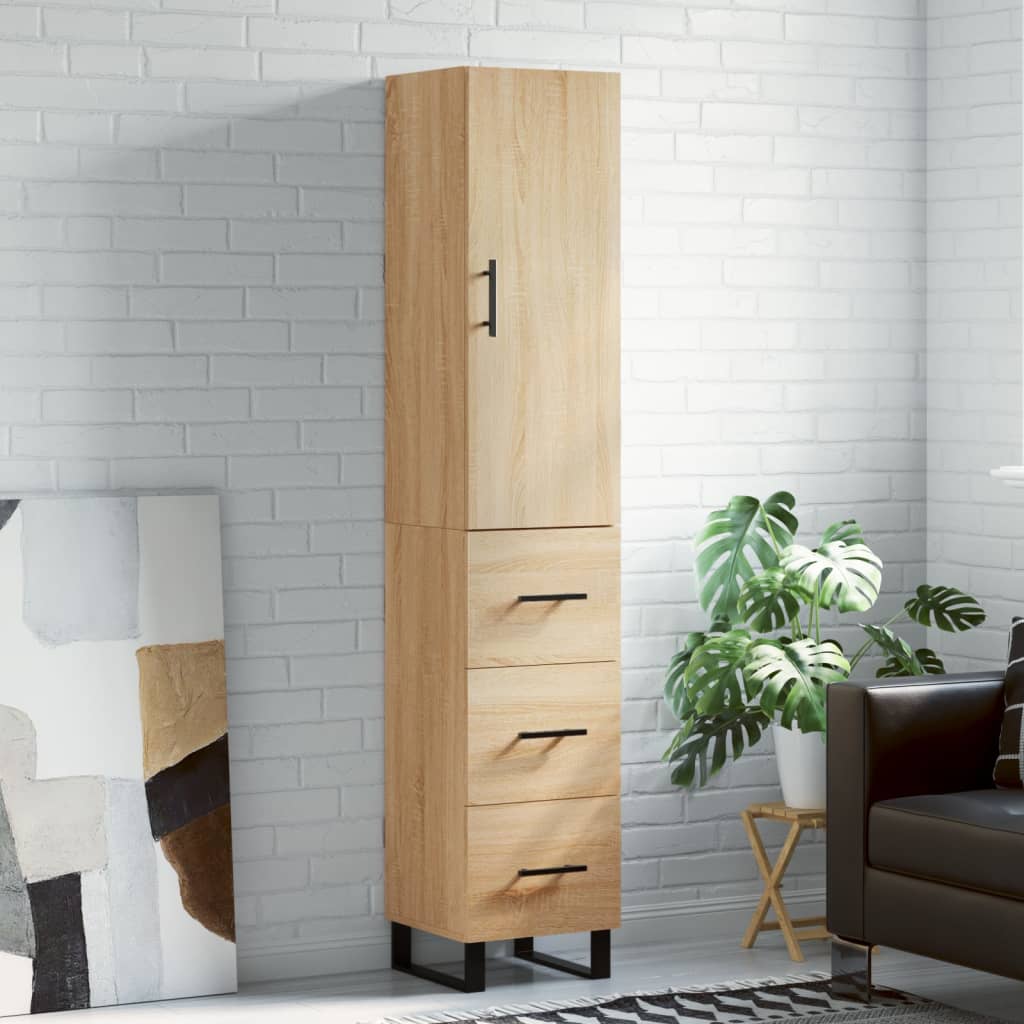 Highboard 34.5x34x180 cm Engineered Wood 3 Drawers Sonoma oak
