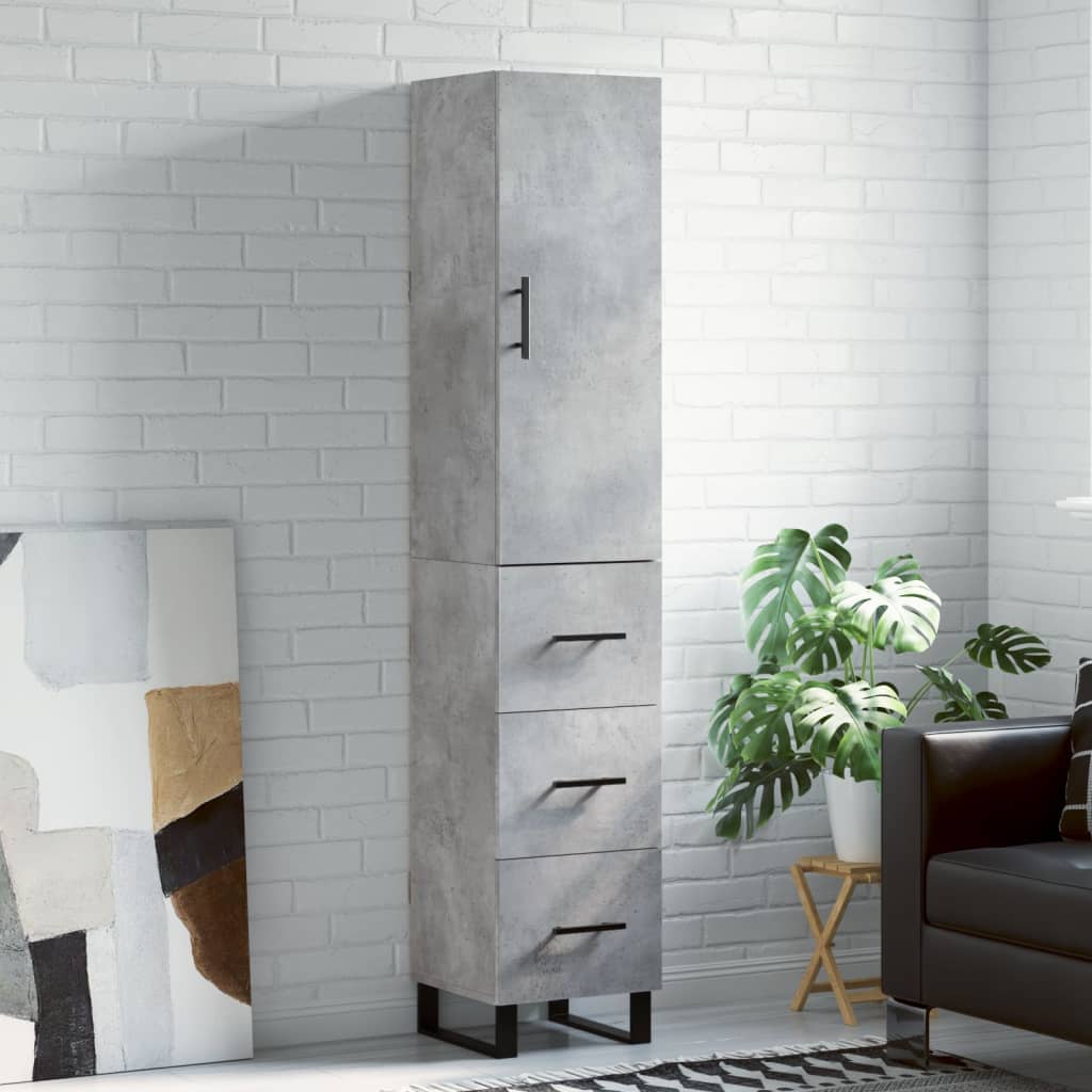 Highboard 34.5x34x180 cm Engineered Wood 3 Drawers Concrete grey