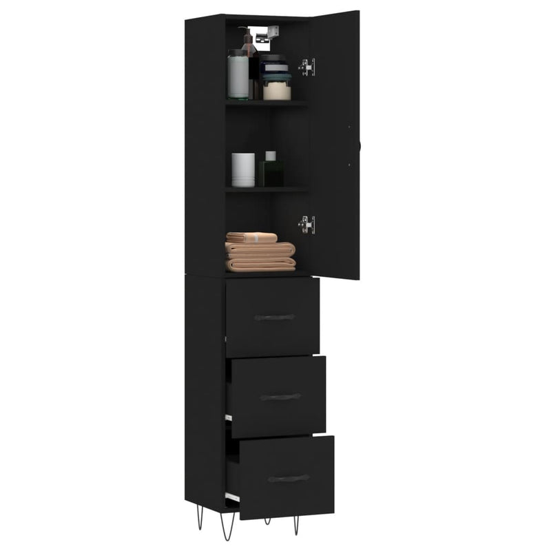 Highboard Black 34.5x34x180 cm Engineered Wood