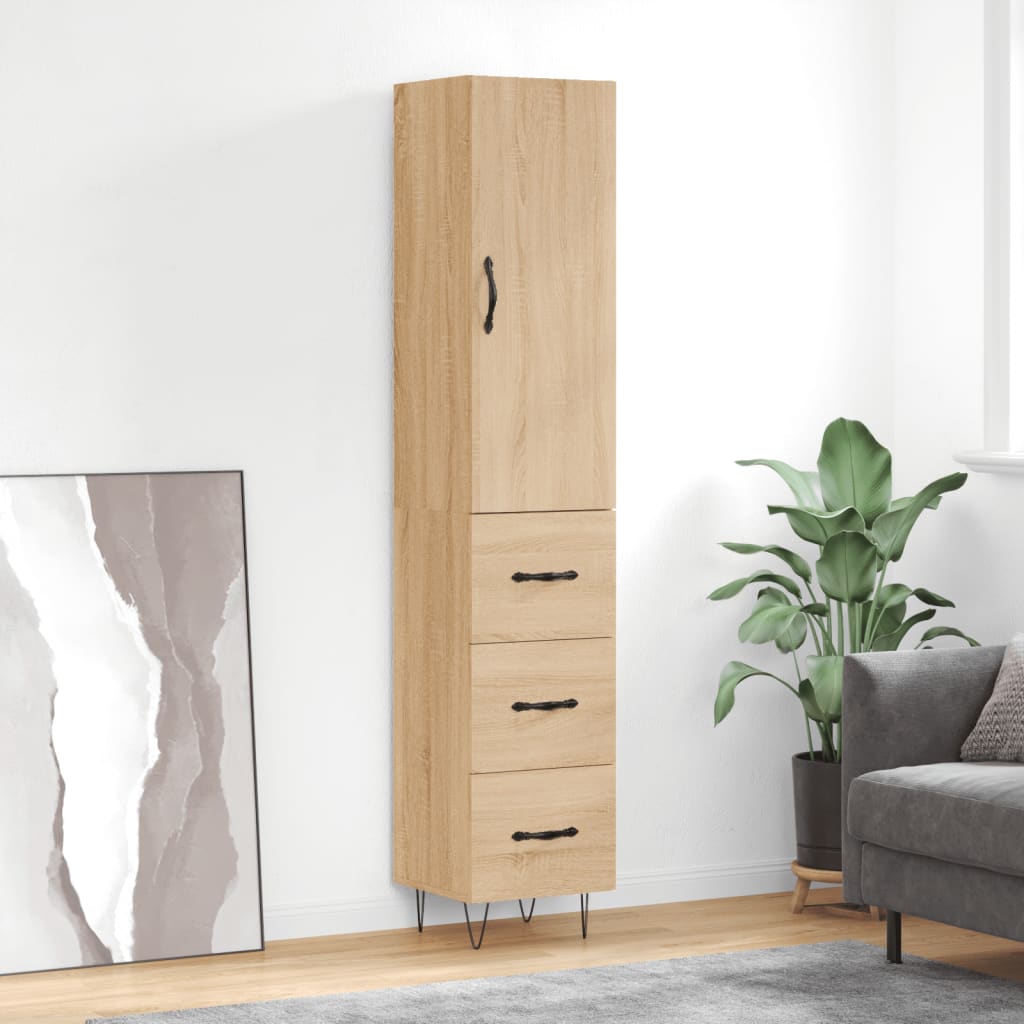 Highboard 34.5x34x180 cm Engineered Wood 3 Drawers Sonoma oak